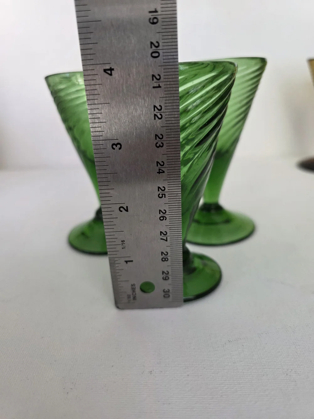 Vintage Emeral Green Swirled Glass Dessert & Cocktail Goblet - Set of 3